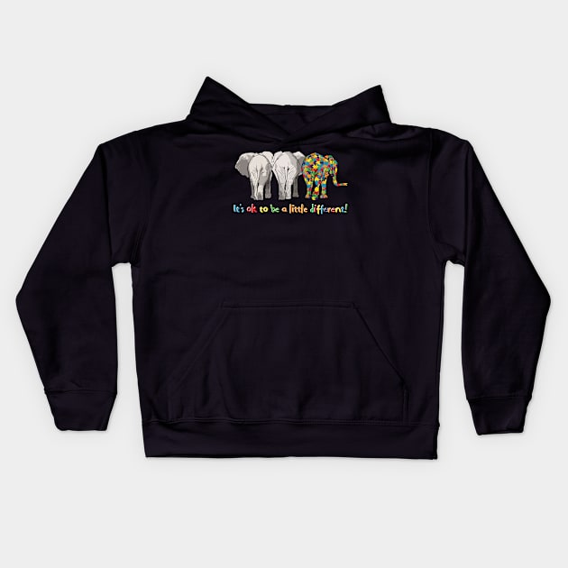 Elephant Autism It is Ok To Be Little Different Kids Hoodie by Bunzaji